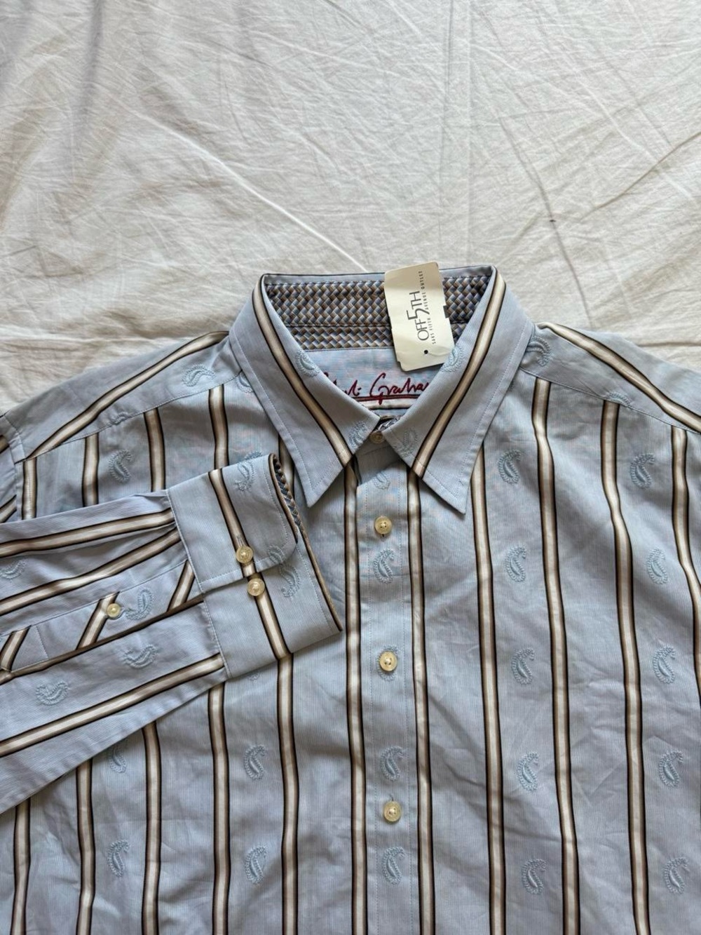 NWT Robert Graham light blue brown striped button up Mens XXL